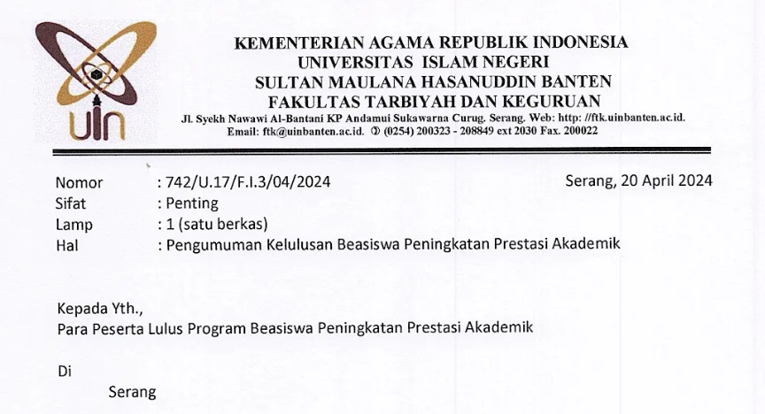 Pengumuman Kelulusan Beasiswa Peningkatan Prestasi Akademik